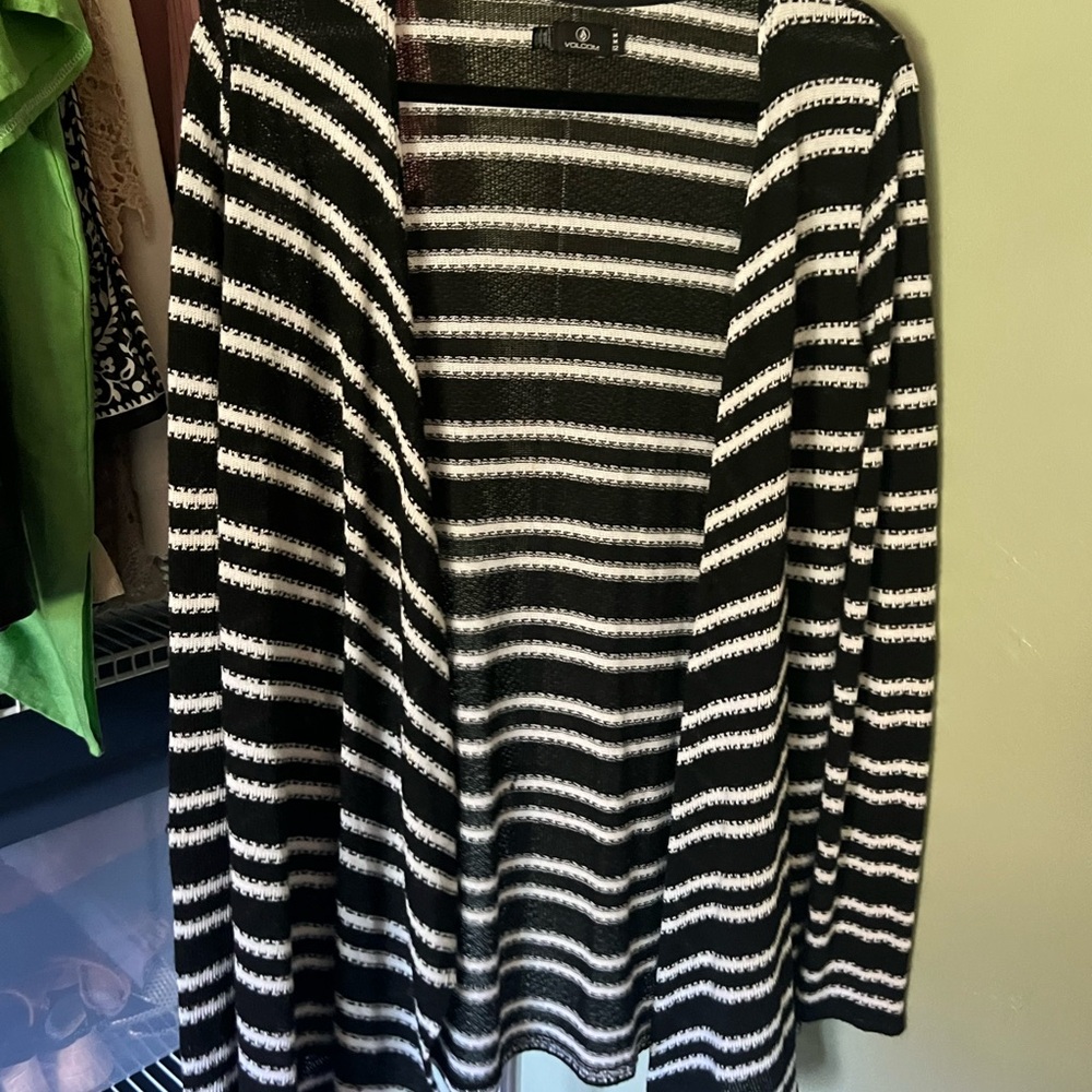 Volcom Black and White Striped Cardigan